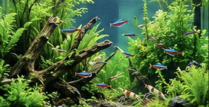 A lush planted aquarium with small fish, taken from the Aqua Air design